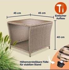Image of Polyrattan Garden Side Table Vedis CASARIA Coffee Table Creme colour Top New