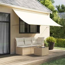 Image of Retractable Awning Cream 300x150cm Polyester 180g/m² PA Coated Steel Manual Pull