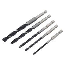 Image of 5pc 1/4" HEX SHANK 5 PIECE WOOD DRILL BIT SET 4mm,5mm,6mm,8mm and 10mm