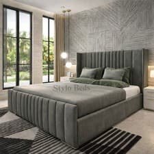 Image of Super King Bed Frame 6ft Plush Velvet With Headboard Modern Luxury Bed Design UK
