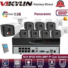 Image of VIKYLIN 8CH 8POE NVR Color+IR 180°VIEW 8MP 4K IP CAMERA Systems MIC&Speaker Lot