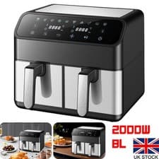 Image of Air Fryer Rapid Healthy Cooker 8L Dual Basket Kitchen 2000W LED Digital Display