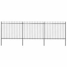 Image of Garden fence Black 3.4 m x 1.1 m Powder-coated Steel Spear Top 2 Panels 3 Posts