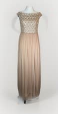 Image of Adrianna Papell Mikado Beaded Blush Gown With Floral Beading Size 4 NWT FORMAL