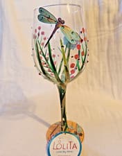 Image of Lolita Love My Wine Hand Painted Dragonfly Glass 15 oz By Enesco NEW in Box