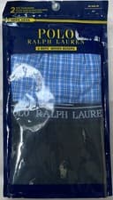 Image of NIP POLO RALPH LAUREN BOY 1 NAVY 1 BLUE PLAID WOVEN BOXER UNDERWEAR X/S 4/5 $22