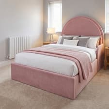 Image of Brand New Luxury Kids Single Bed Pink Teddy Fabric | Dome Headboard Frame | UK