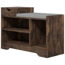 Image of HOMCOM Upholstered Entryway Shoe Bench with Storage Drawer Open Shelf Brown