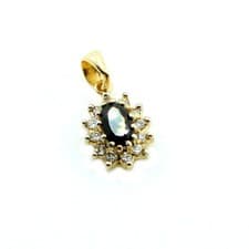 Image of 9ct Yellow Gold Blue Sapphire Oval Pendant surrounded by c/ z