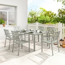 Image of 7 PCs Garden Dining Set w/ 6 Stackable Chairs and Metal Top Table