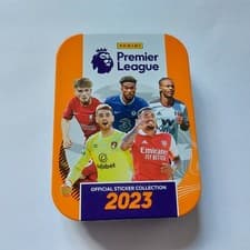 Image of x10 Lot Empty Sticker Storage Tins. Panini Premier League 2022-23 Orange Mini