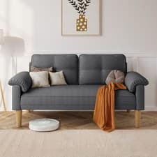 Image of 2-Seater Sofa Small Fabric Couch Armrest Side Pocket Modern Living Room