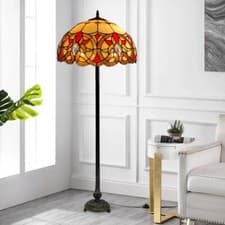 Image of TIFFANY STYLE 16" STAINED GLASS HANDCRAFTED FLOOR LAMP PERFECT CHRISTMAS GIFT UK