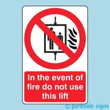 Image of In The Event Of Fire Do Not Use This Lift Sign