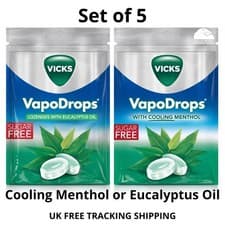 Image of Vicks VapoDrops Sugar Free Lozenges 5 x 72g drops Menthol or Eucalyptus