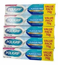 Image of Poligrip Flavour Free Value PACK Denture Fixative Cream |Expiry 2026| 5 x 70g