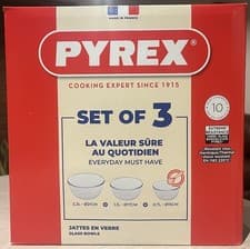 Image of Pyrex Glass Mixing Bowl Set 3 Pieces Ovenware Freezer Microwave Baking New