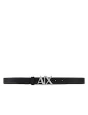 Image of Armani Exchange Women's Metal Logo Leather Belt 30 Black