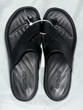 Image of CROCS Womens GETAWAY Platform Toe Loop Sandals Size 8 Black NEW!