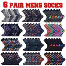Image of Mens Adults Socks 6 Pairs Work Sports Cotton Mix Designer Sock Size UK 6–11