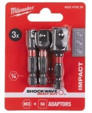 Image of Milwaukee Shockwave Impact Duty Socket Adaptor Set - Black, Pack of 3...