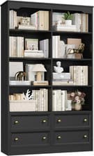 Image of Bookcase Tall 8 Shelves 4 Drawers 180cm Slim Storage Display Unit White Wood