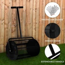 Image of Compost Spreader Roller Peat Moss Topsoil Garden Lawn 80L 26" Steel Cage