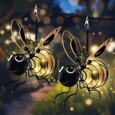 Image of 2 x Solar Bouncing Bee Light Waterproof Garden Hanging LED Bumble Bees Bug Lamp