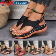 Image of Ladies Orthopedic Sandals Casual Flat Flip Flops Womens Low Wedge Shoes Size UK