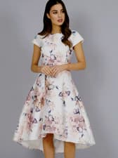 Image of CHI CHI size 16 Cap Sleeved Floral Pint Dip Hem Midi Dress in White BNWOT.