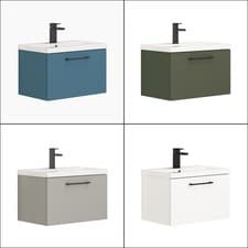 Image of Wall Hung Vanity Unit Basin Sink 1 Drawer Black Handle Multicolour 500/600/800mm
