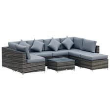 Image of Rattan Corner Sofa Set with Wide & Deep Seat Assembled Aluminium PE Rattan Grey