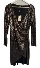 Image of BIBA Gold Sequin Dress faux wrap Size L UK 14 Evening Party NYE  Rrp £90 New 