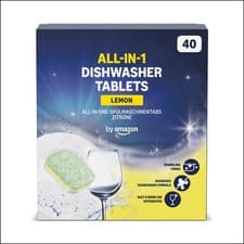 Image of Amazon ALLINONE Lemon Dishwasher Tabs, Powerful Clean, 40 Count