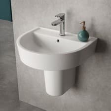 Image of 520mm Basin & Semi Pedestal 1 Tap Hole Modern Curved Bathroom Sink 1 Tap Hole