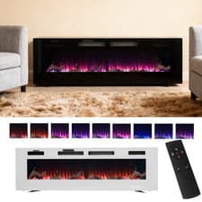 Image of 50/60inch Electric Fire Media Wall Glass Fireplace LED Free Stand/Insert Mounted
