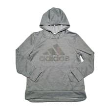 Image of Adidas Essentials Youth Girls Gray Logo Front Fleece Pullover Hoodie Size XL