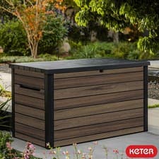 Image of Keter Rosewood 870L Garden Storage Deck Box 230 Gallon with Divider
