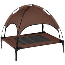 Image of PawHut 76cm Elevated Dog Bed Cooling Raised Pet Cot UV Protection Canopy Brown
