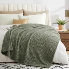 Image of Coastline Beige Sherpa Fleece Throw Blanket Soft Warm Cable Knit Pattern 127x152