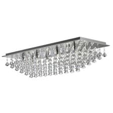 Image of 8 Lights Chrome Finish Rectangle Ceiling Flush Fitting Light With Crystal Drops
