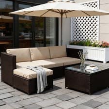 Image of RATTAN GARDEN FURNITURE CORNER SET CHAIRS TABLE OUTDOOR PATIO SET 4 SEATER