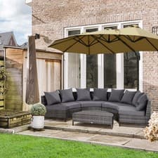 Image of Garden Rattan Furniture 4 Seaters Half-round Patio Outdoor Sofa & Table - Grey