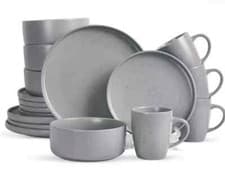 Image of ROYALFORD 16 Piece Stoneware Dinner Set Kitchen Dining Mugs Bowls Plates, Grey