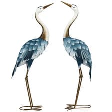 Image of Outsunny Crane Garden Ornaments, 2 PCS Steel Garden Statue Set Multi-Colour