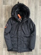 Image of Superdry Men's Black 'Everest' Faux Fur Hooded Parka Coat - Medium