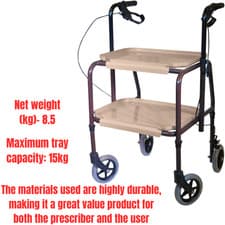 Image of Height Adjustable Strolley Trolley with 2 Shelves, Brakes & Castor Wheels Steel