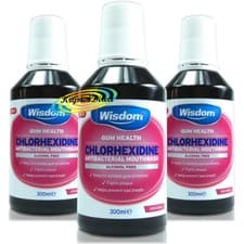 Image of 3x Wisdom Chlorhexidine Antibacterial Mouthwash Original Alcohol Free 300ml