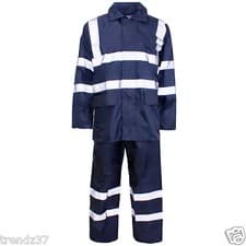Image of HI VIZ & PLAIN RAINSUIT WATERPROOF WORK WEAR 2 PIECE OVER JACKET TROUSER SET