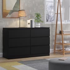 Image of 6 Drawer Chest of Drawers Bedroom Furniture Scandinavian Handleless Matt Black